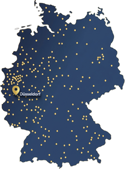 Unser Hauptsitz befindet sich in Düsseldorf. Gleichzeitig haben wir unsere Prozesse so aufgebaut, dass wir Sie deutschlandweit betreuen können, einfach und bequem per Telefon und Videoberatung.